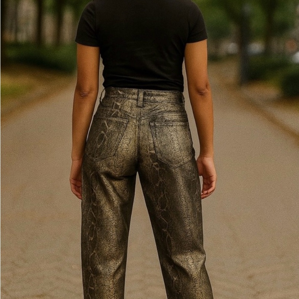 Free People Metallic Snake Print Straight Leg Jeans